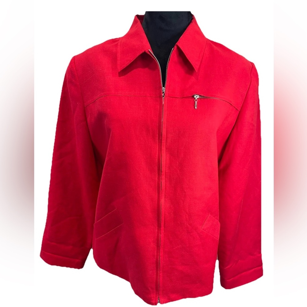 Donna Ricco Sport solid red linen blend zip up Y2K jacket fully lined size 12P‎